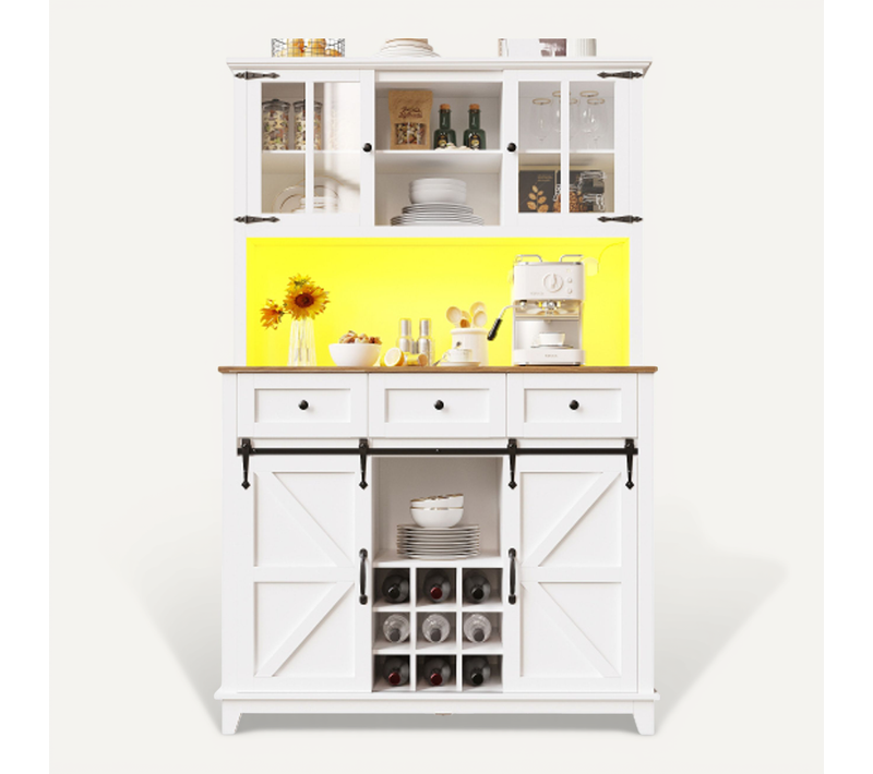 Buffet De Cuisine LED Avec Éclairage Musical - Rustique Moderne -sécurité Anti-basculement-blanc
