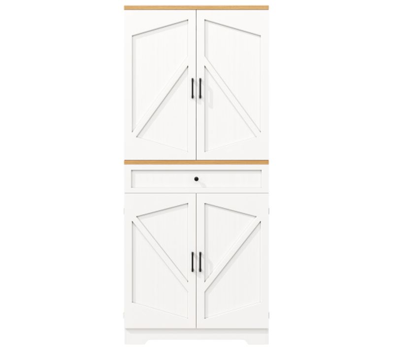 Buffet De Cuisine Multifonctionnelle- Meuble De Rangement Pour Snacks-en Mdf-blanc Et Naturel