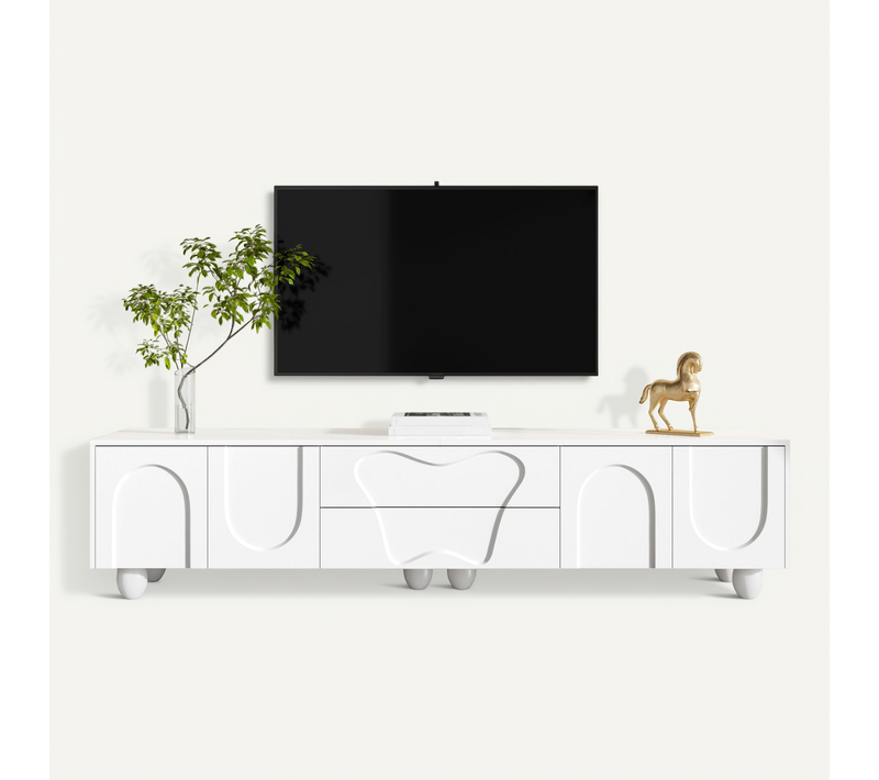 Meuble TV 180 Cm Avec Pieds En Bois-avec Beaucoup D'espace De Rangement-meuble De Salon-blanc