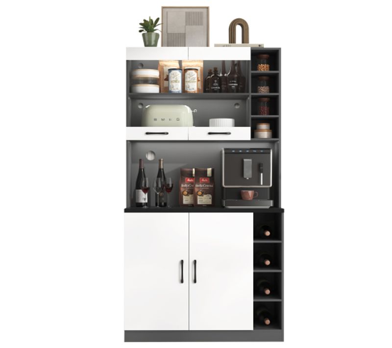 Vitrine Multifonctionnelle Avec LED - Étagère Pour Salon - Moderne - Blanc Et Gris