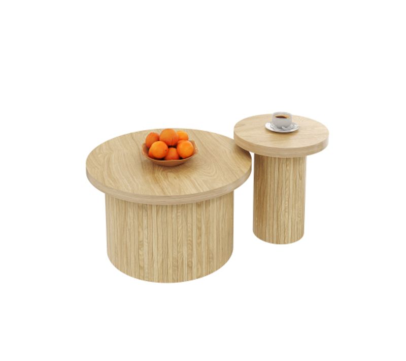 Lot De 2 Tables Basses - Table De Salon Rondes - En Mdf - Scandinave Nordique - Naturel