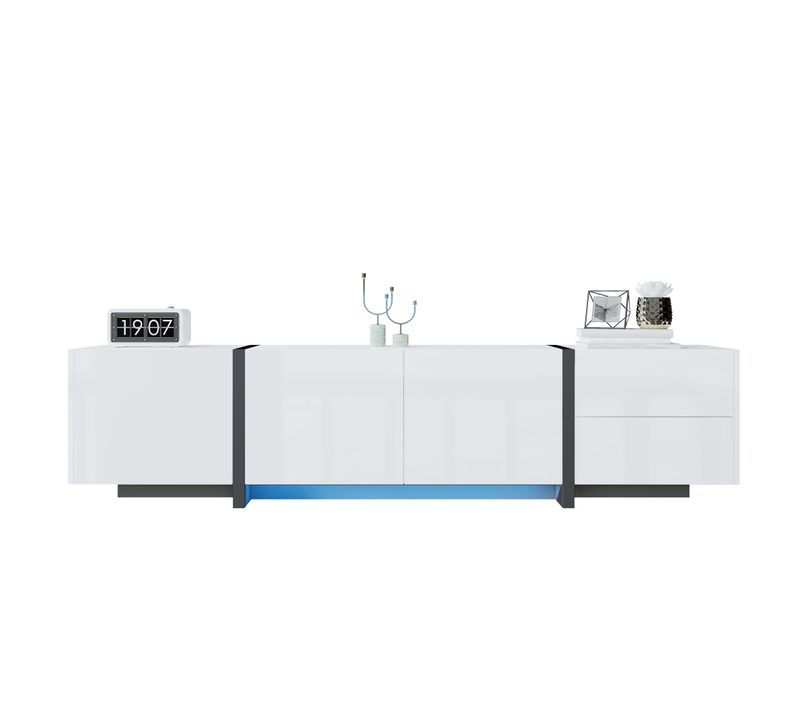 Meuble TV 170cm- Avec Bande Lumineuse LED-meuble De Salon-armoire Blanche Brillante