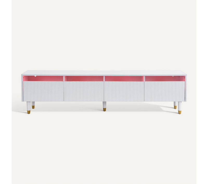 Meuble TV 178cm-4 Tiroirs-grand Rangement-éclairage LED-meuble De Salon-blanc