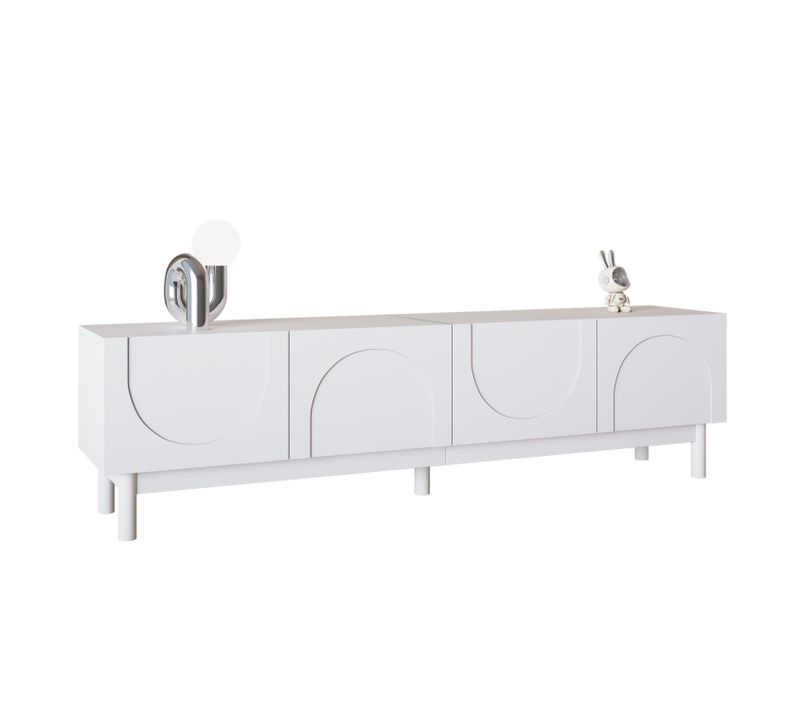 Meuble TV Bas 169cm- 4 Portes En Forme De Vague - Meuble De Salon-blanc