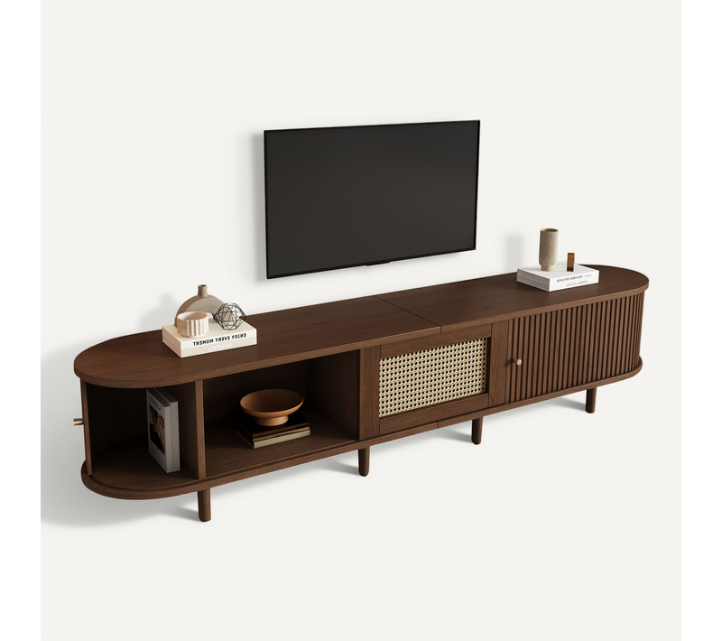 Meuble TV 180 Cm Avec 1 Tiroir Et 2 Portes-meuble De Salon-design Rotin-pen Noyer Foncé