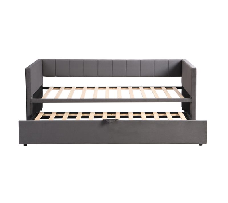 Lit Gigogne 90/180x200cm Avec Lit Supplémentaire, Gris Foncé