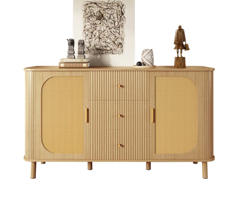 Buffet Moderne Avec Tiroirs-en Rotin-grand Espace De Rangement-salon/salle à Manger-naturel