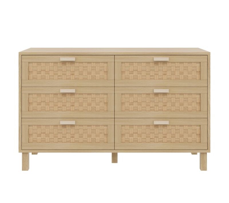 Commode 6 Tiroirs Aspect Rotin - Naturel