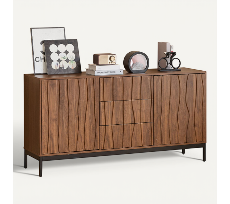 Buffet-3 Tiroirs-grand Buffet-meuble De Cuisine-rangement Adjustable-chêne Foncé