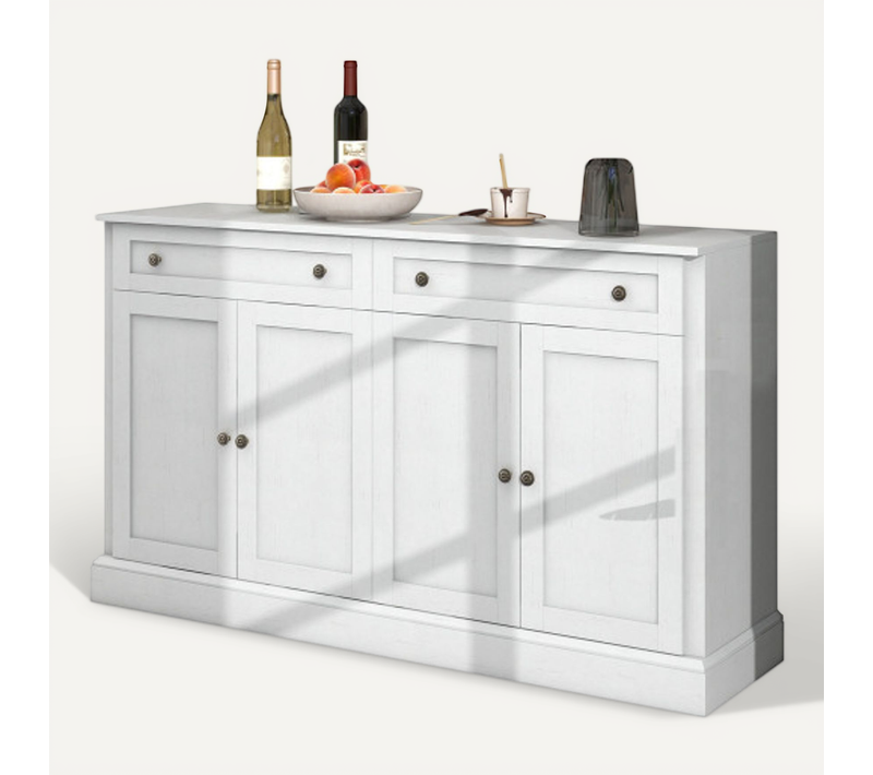 Grand Buffet 4 Portes Et 2 Tiroirs- Rétro- Rangement Modulable-blanc Antique