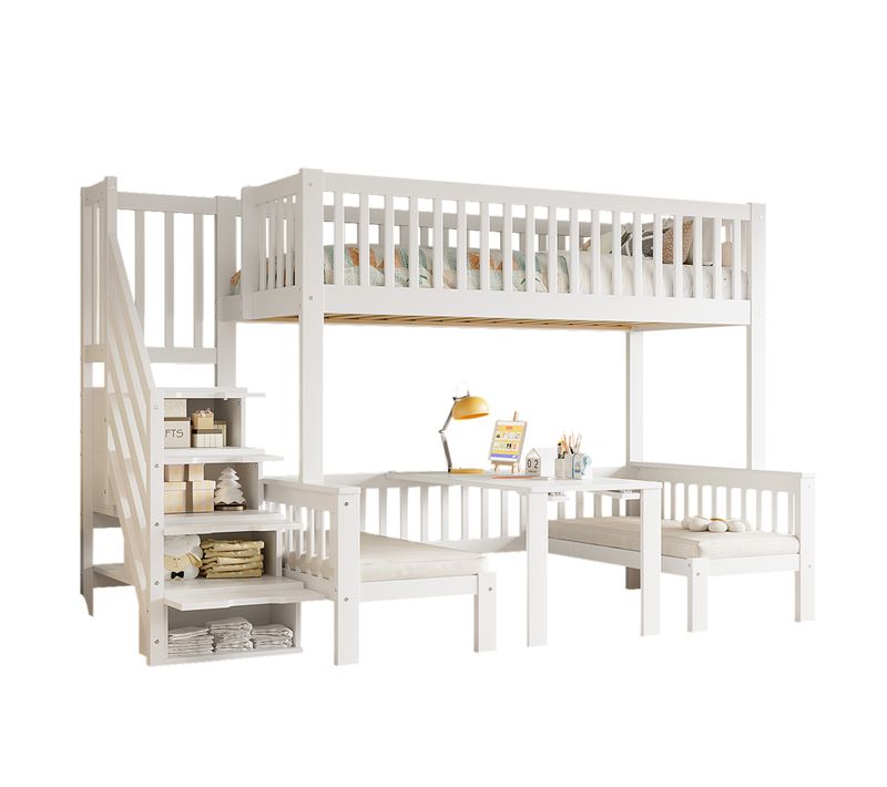 Lit Mezzanine 90x200 Cm et 120x200 Cm - Table Multifonctionnelle Réglable En Hauteur - Blanc