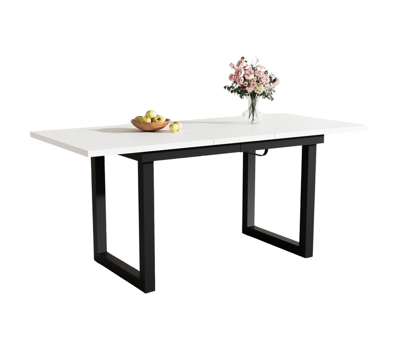 Table à Manger Extensible 140/180x80cm-industriel-structure Acier Robust-rectangulaire-blanc