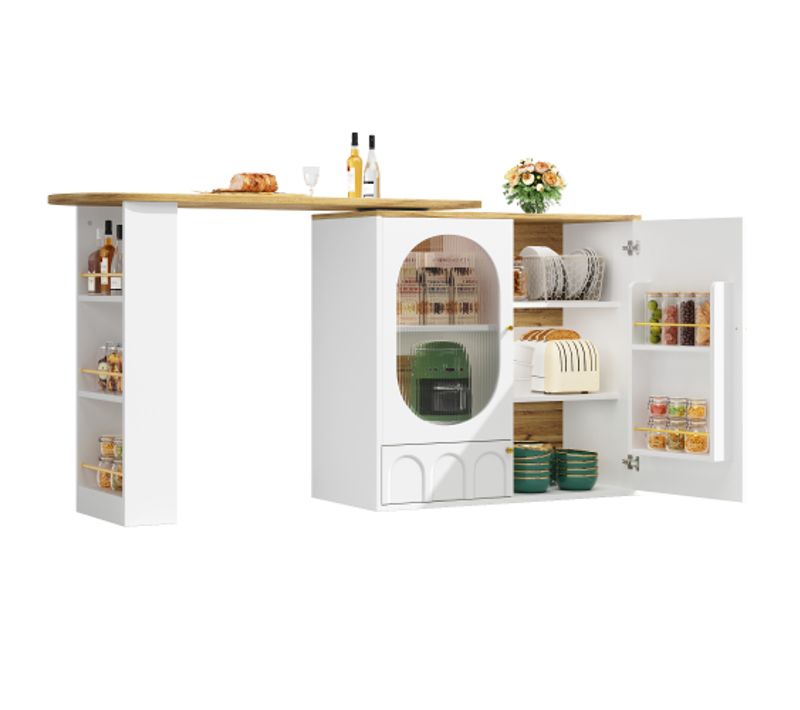 Table De Bar Pivotante à 360°-extensible-desserte De Rangement-la Cuisine Et La Salle à Manger-blanc