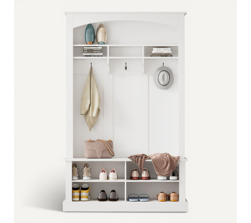 Vestiaire D’entrée120x40x190 Cm-meuble D’entrée Avec Banc Et Étagère à Chaussures-blanc