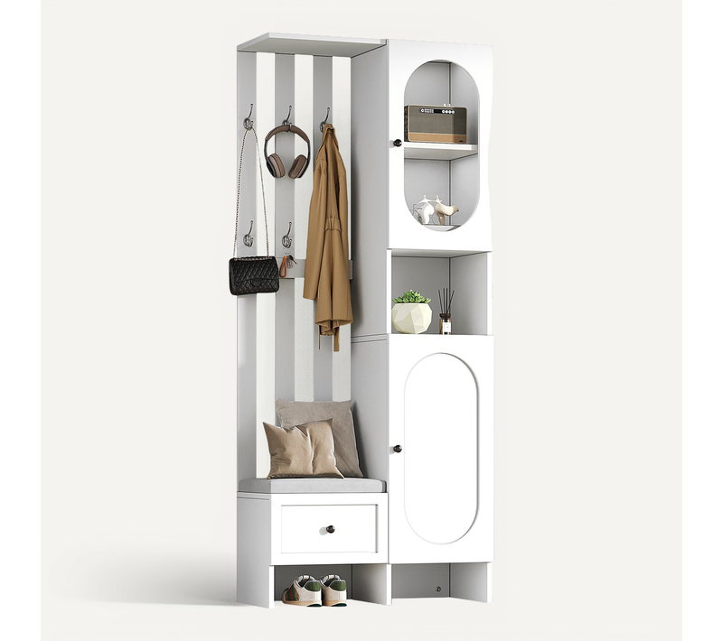 Vestiaire D’entrée105x38x180 Cm-meuble D’entrée Avec Banc Et Étagère à Chaussures-blanc