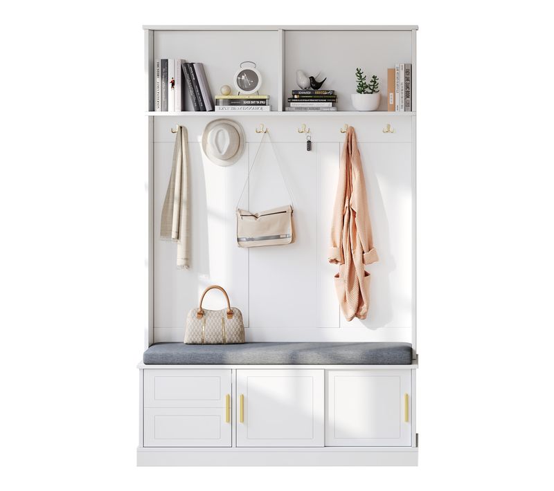 Vestiaire D’entrée120x40x191 Cm-meuble D’entrée Avec Banc Et Étagère à Chaussures-blanc