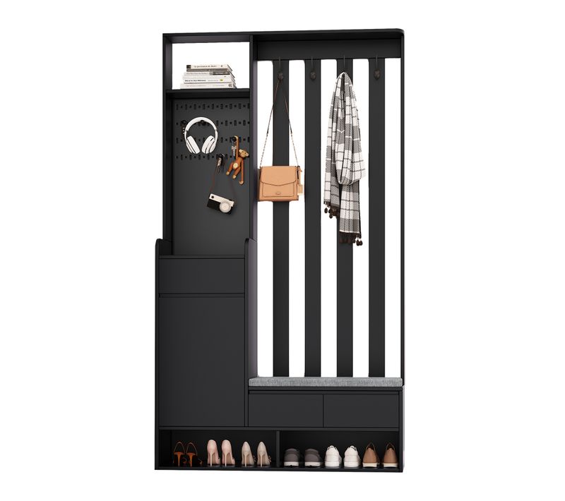 Vestiaire D’entrée-meuble D’entrée Avec Banc Et Étagère à Chaussures-noir
