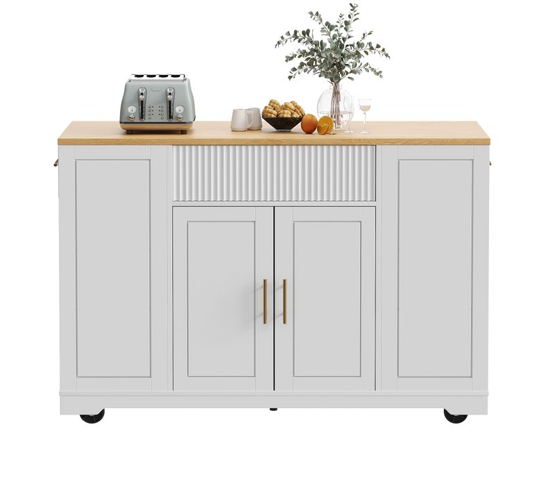 Îlot De Cuisine Avec Rangement-armoire De Cuisine à Roulettes-poubelle Intégrée-chariot-blanc