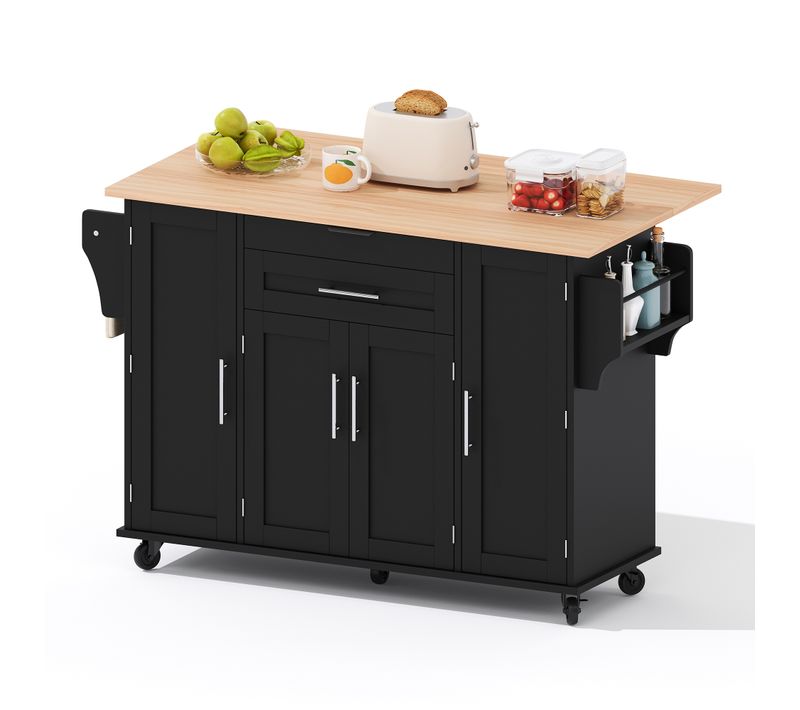 Îlot De Cuisine sur Roulettes-Meuble de Cuisine-Buffet De Cuisine-Desserte-Noir