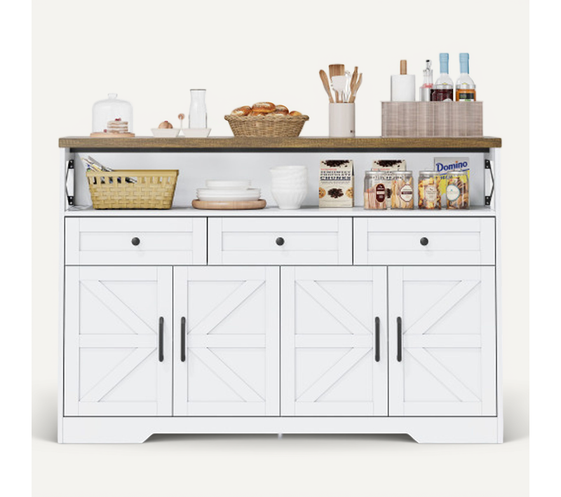 Buffet De Cuisine Avec Rangement-meubles De Cuisine Bas Avec 4 Portes Et 3 Tiroirs-blanc