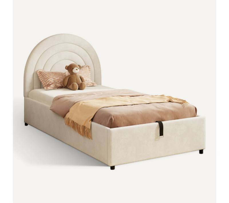 Lit Enfant Rembourré 90x200 Cm En Velours - Beige