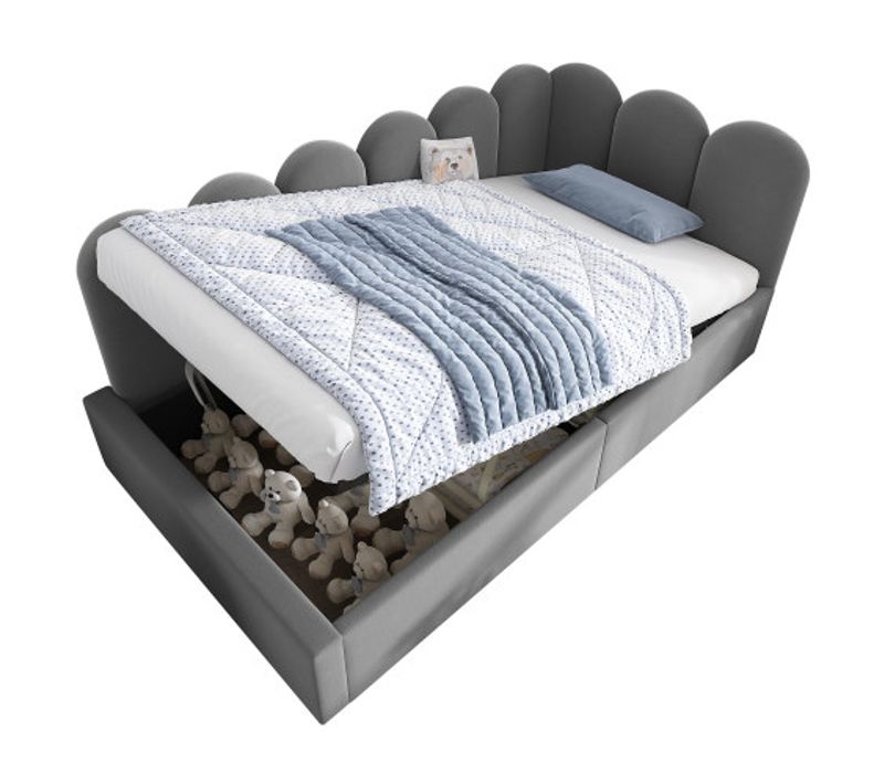 Lit Rembourré 90x200 Cm-canapé-lit-rangement Hydraulique-velours-gris