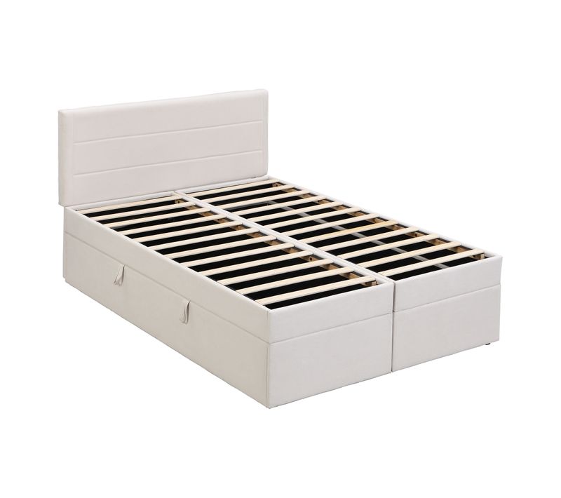 Lit Rembourré 200x140cm-lit Double Avec Sommier à Lattes-grand Espace De Rangement-beige