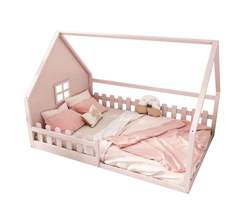Lit Plat 140*200cm-lit Cabane -lit Enfant-barrière De Sécurité-rose