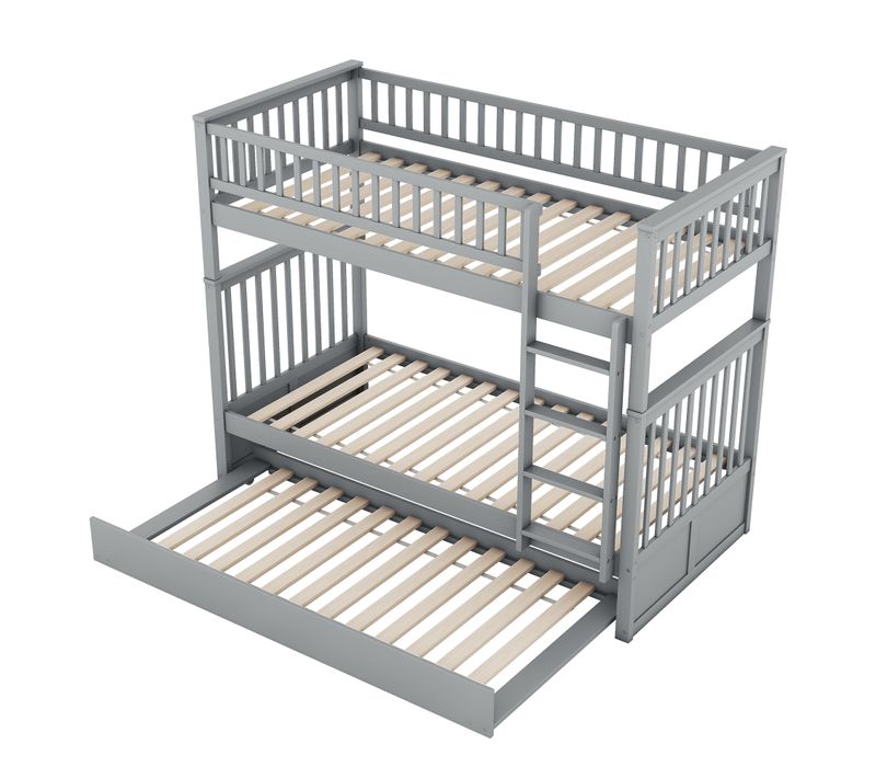 Lits Superposés 90 X 200 Cm-lit Enfant Avec Lit Gigogne-lits Triple-escaliers Stables-gris