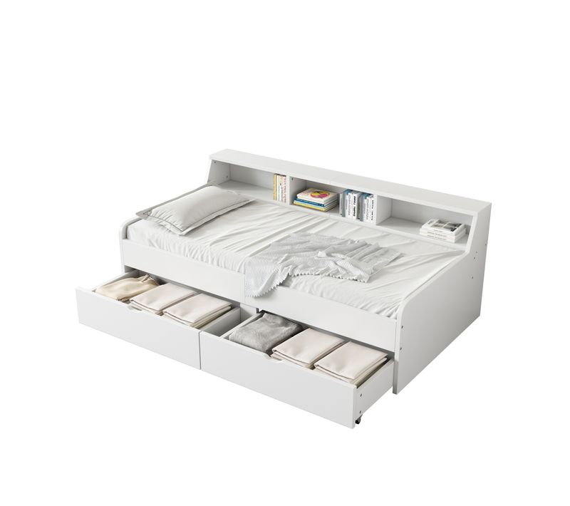 Lit De Repos 90*200 Cm-simple-avec Deux Tiroirs-avec Compartiment De Rangement-blanc