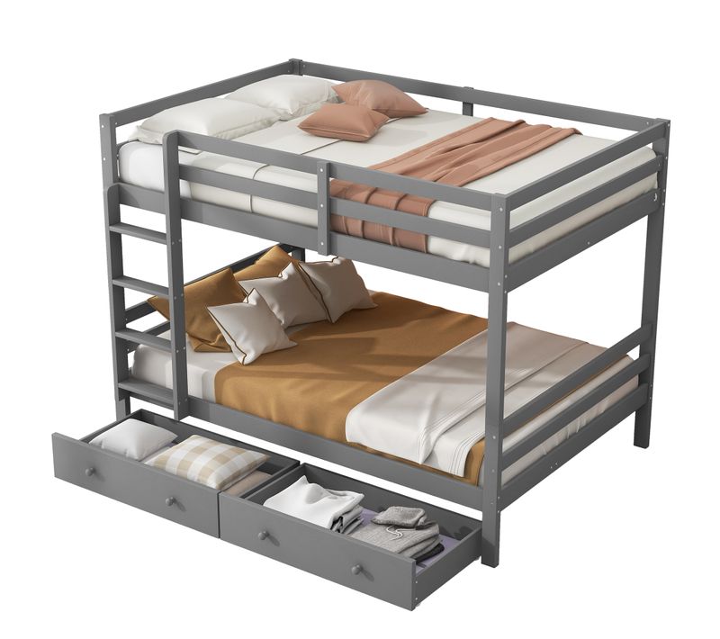 Lit Superposé Pour Enfant 140 X 200 Cm Avec Tiroirs-rangements-garde-corps Hauts-gris