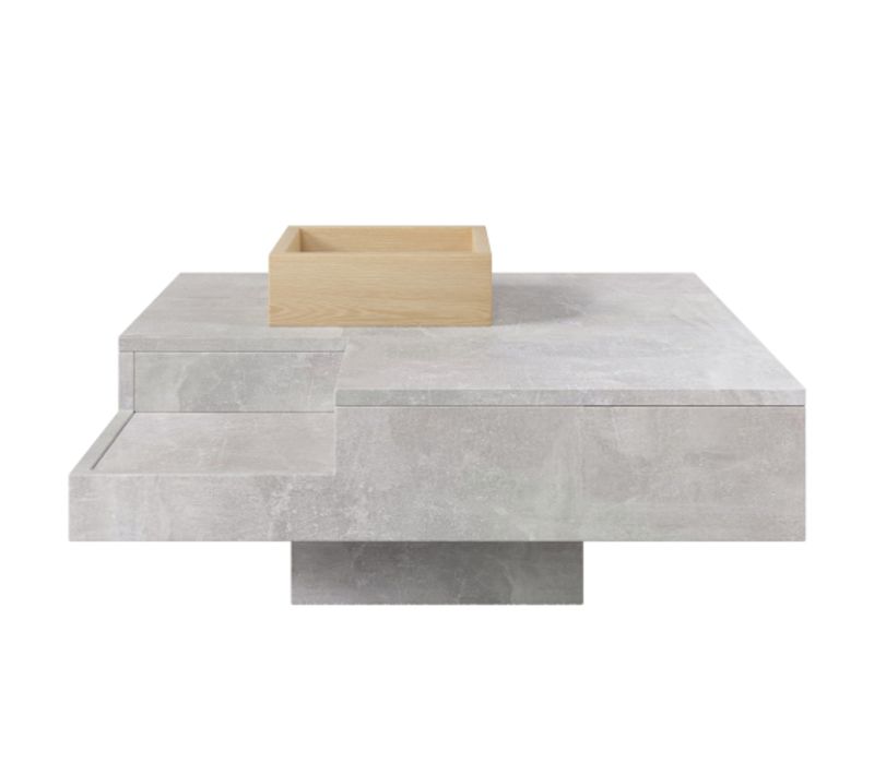 Table Basse De Salon 72x72x30 Cm - Avec Coffre De Rangement Amovible - Gris Et Bois