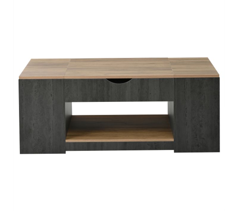 Table Basse Relevable 109.5*59.7*43cm-structure Grise-rangement Sous Le Plateau-noir