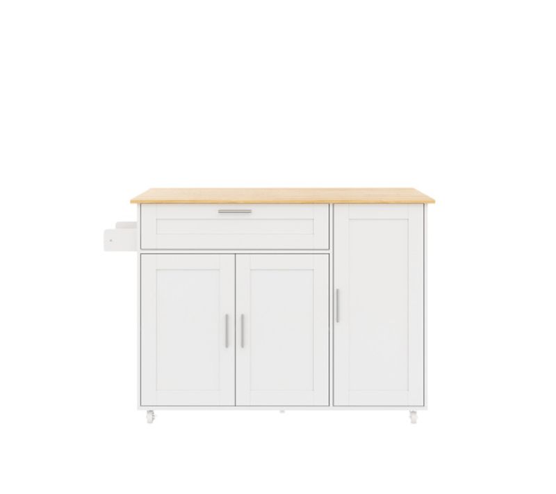 Îlot Central Cuisine Avec Plan De Travail Rabattable-table De Cuisine Mobile-5 Roulettes-blanc
