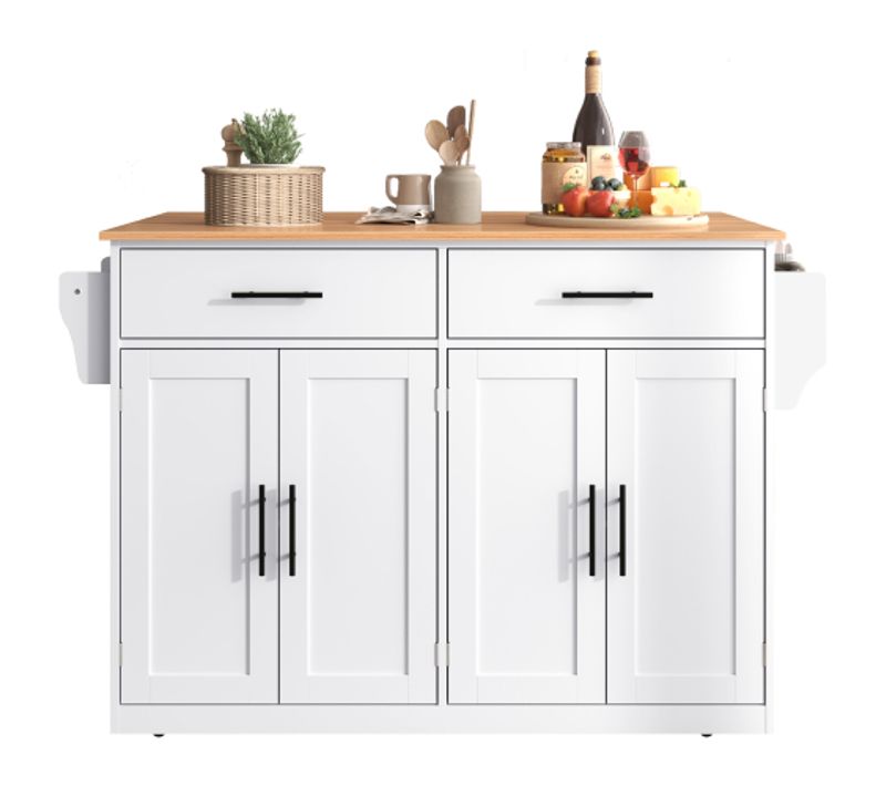 Îlot Central Cuisine Mobile-desserte Avec Plateau Rabattable-avec Roulettes-en Bois-blanc