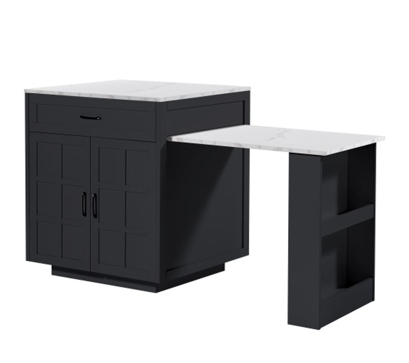 Îlot Central Cuisine-table Extensible Avec Rangement-pour 2 à 6 Personnes-desserte-noir