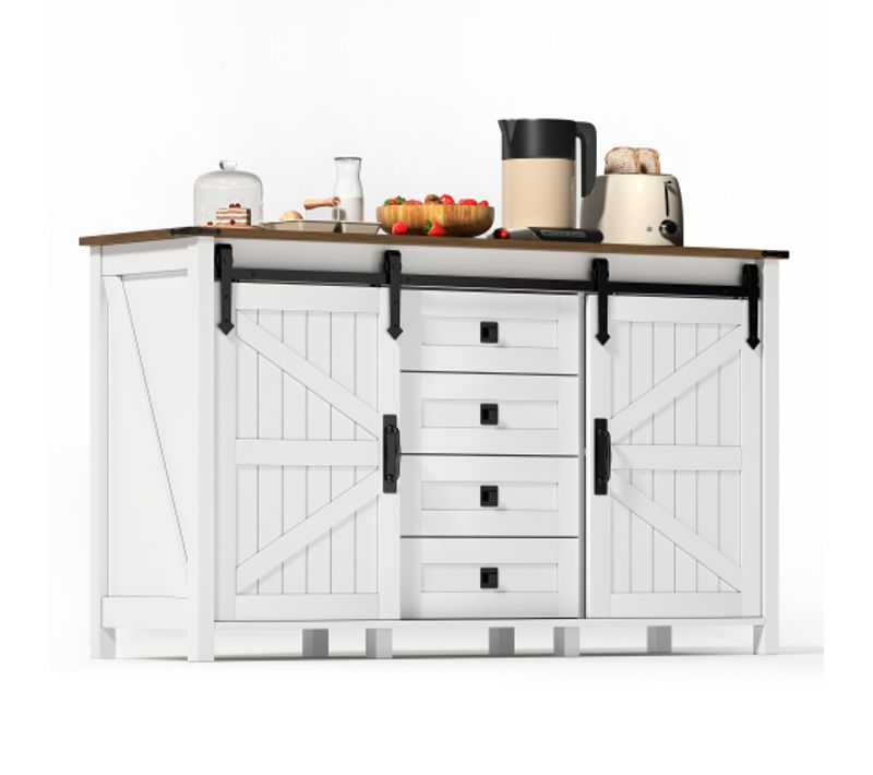 Buffet De Cuisine-avec Portes Coulissantes Et 4 Tiroirs-buffet De Bar à Café Vintage-blanc