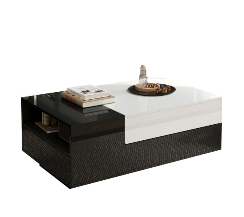 Table Basse Relevable Et Rangements-table De Salon Brillante-avec Plateau Coulissant-noir+ Blanc