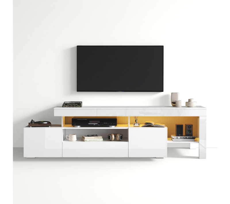 Meuble TV 192cm-meuble De Salon Brillant Avec LED-tv 85 Pouces-blanc