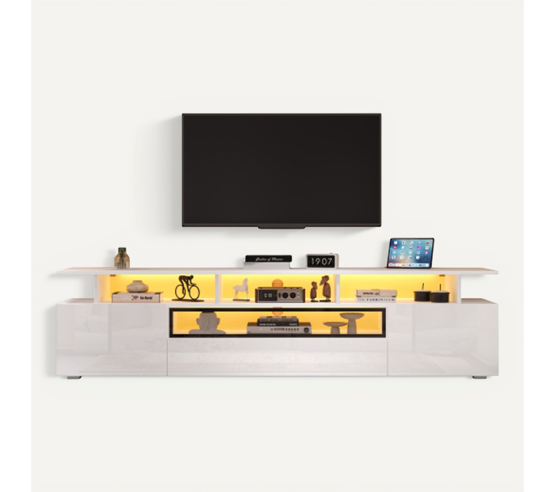 Meuble TV 180cm-meuble De Salon Haute Brillance Avec LED-tv 75 Pouces-blanc