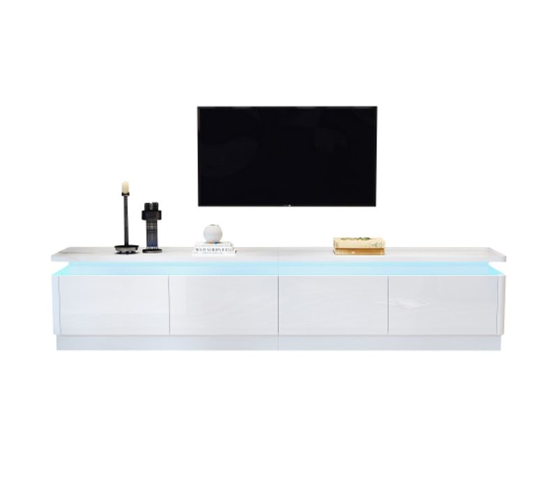 Meuble TV 180cm-meuble De Salon Avec LED-haute Brillance-tv 80 Pouces-blanc