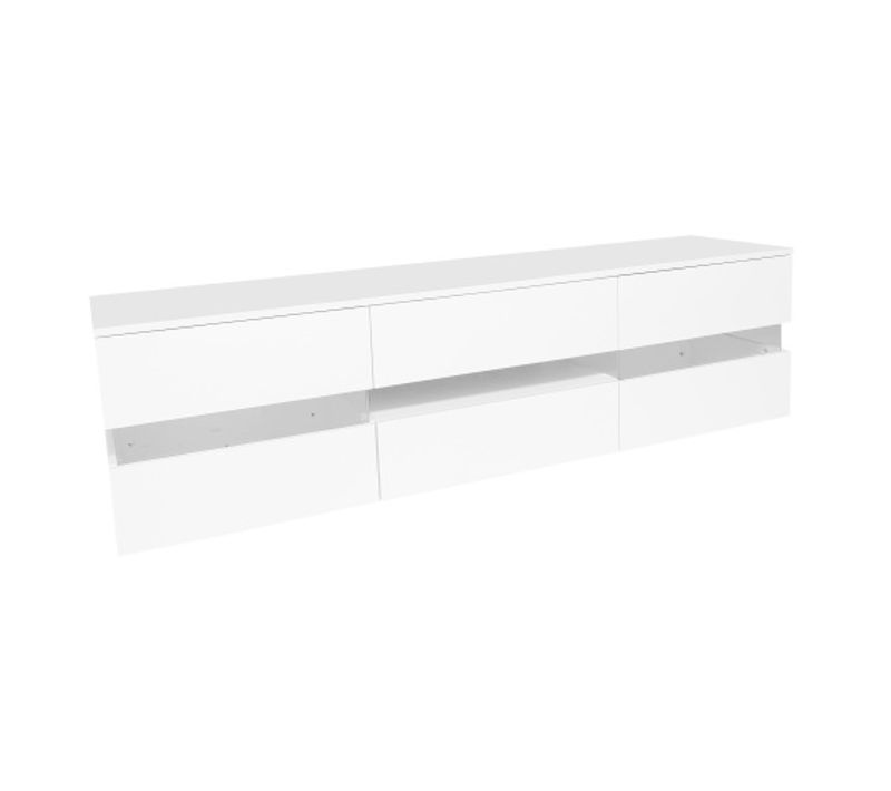 Meuble TV 160cm LED-compartiment Ouvert-tv 70 Pouces-ouverture Par Pression-blanc Brillant