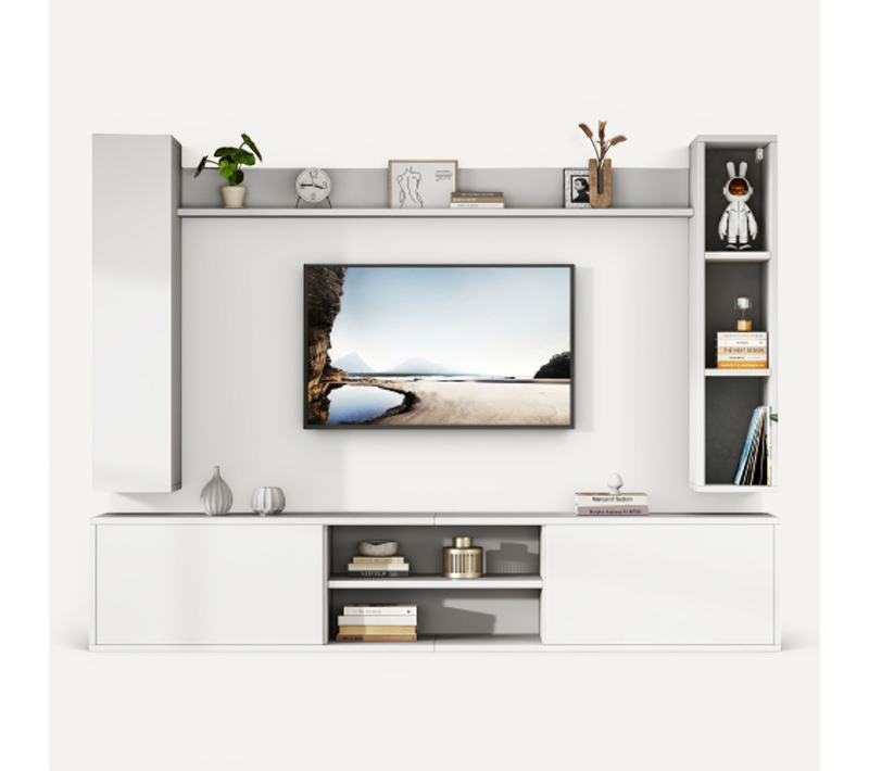Ensemble De Meubles TV Muraux-4 Pièces-tv Jusqu'à 80 Pouces-rangement Organisé-blanc
