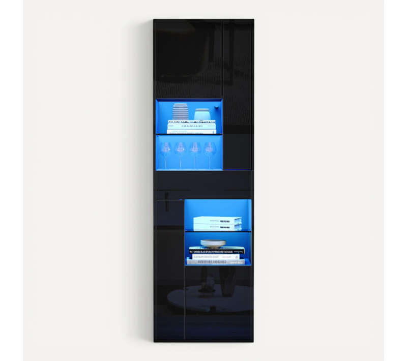 Vitrine 55*38*170cm-avec 1 Tiroir Et 4 Compartiments-en Verre Avec Éclairage LED-noir