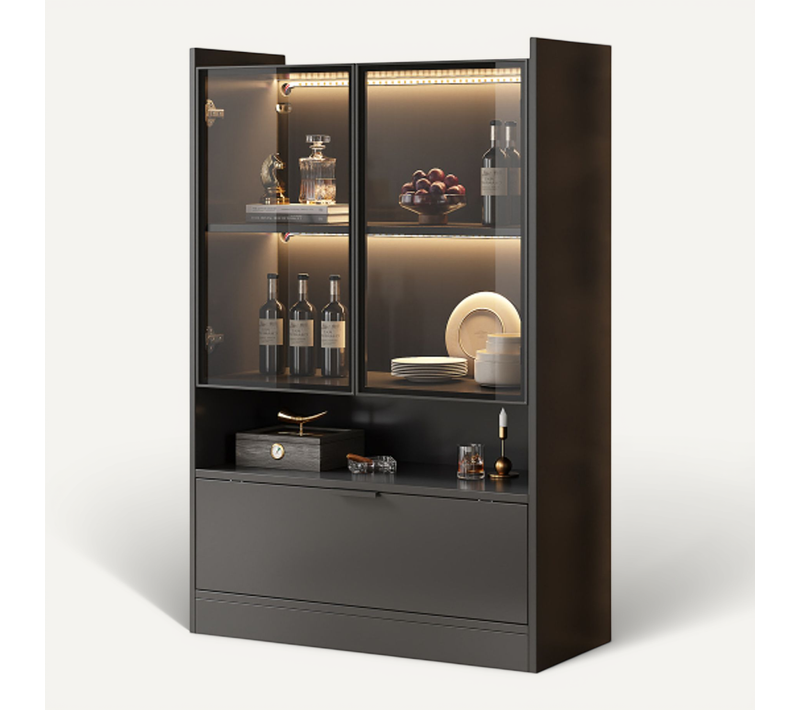 Vitrine LED-avec Éclairage LED-en Verre-sur Pied-meuble De Salon Avec Portes Vitrées-noir