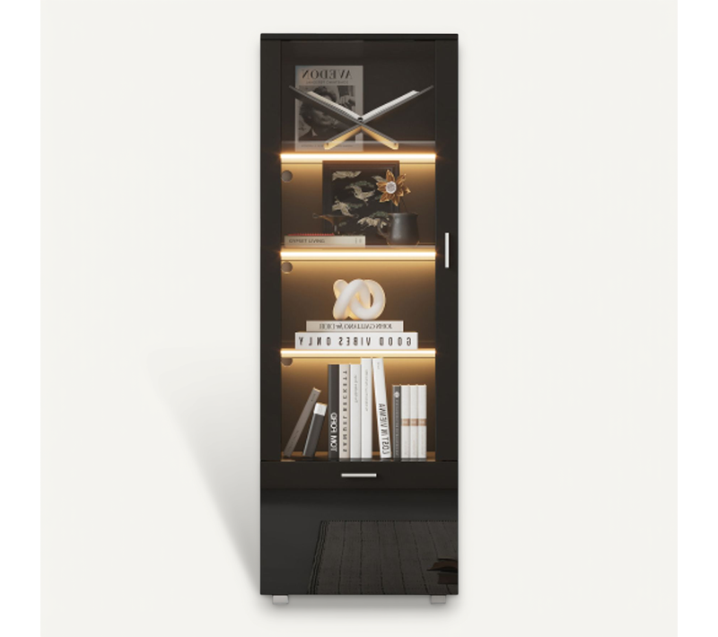 Vitrines En Verre Éclairées Par LED-vitrines Pour Objets De Collection-noires Brillantes