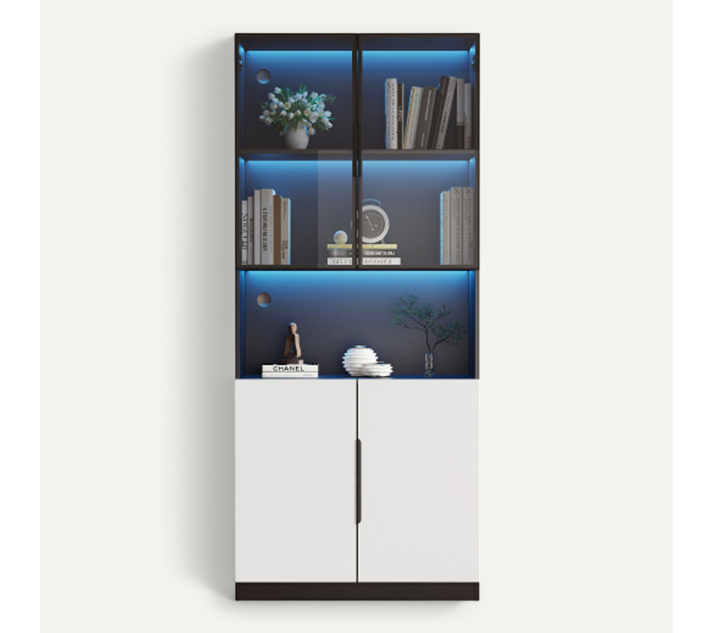 Vitrine LED Avec Portes Vitrées-étagère Pour Objets De Collection-luminosité Réglable-noir Et Blanc