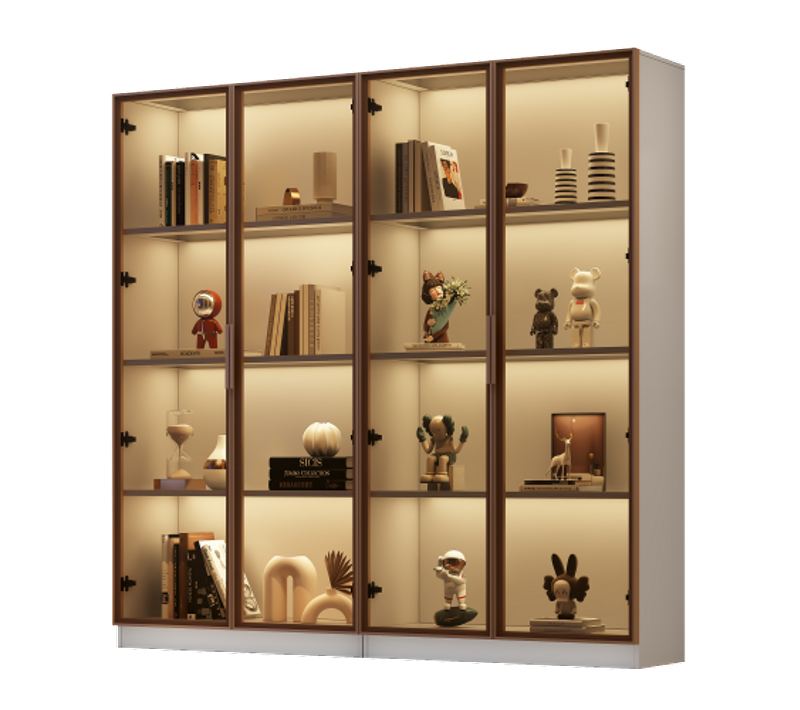 Lot De 2 Vitrines En Verre Avec Éclairage LED 16 Couleurs-avec Étagères Mobiles-salon-blanc