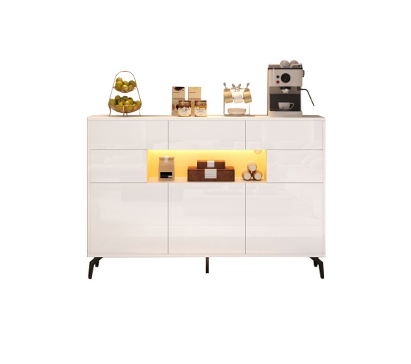 Buffet De Salon-avec 3 Tiroirs Et 5 Compartiments-avec Bande Lumineuse LED-blanc