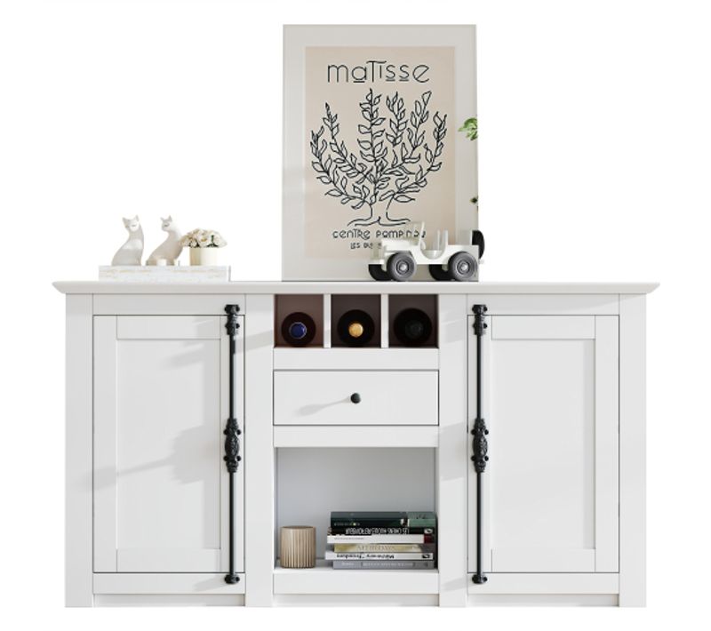 Meuble De Salon-avec 2 Portes Et 1 Tiroir-buffet Avec Espace De Rangement Semi-ouvert-blanc